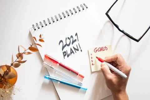 2021 plan notepad list concept, handwriting notepad. Inscription "2021 Plan"  Stock Photos