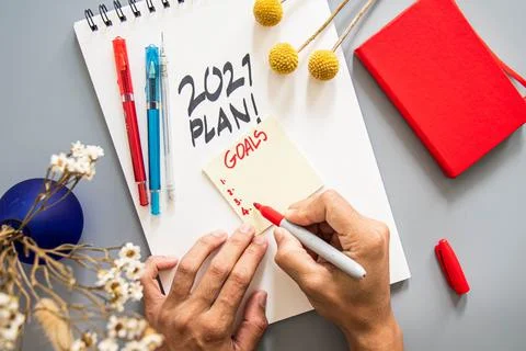 2021 plan notepad list concept, handwriting notepad. Inscription "2021 Plan"  Stock Photos