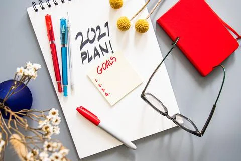 2021 plan notepad list concept, handwriting notepad. Inscription "2021 Plan"  Stock Photos