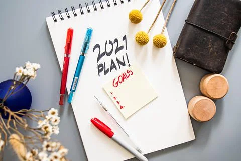 2021 plan notepad list concept, handwriting notepad. Inscription "2021 Plan"  Stock Photos