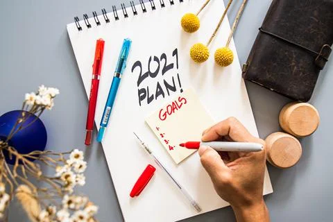 2021 plan notepad list concept, handwriting notepad. Inscription "2021 Plan"  Stock Photos