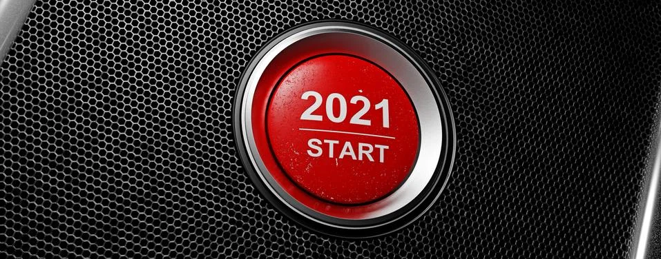 2021 - Press the start button. Concept of the New Year. 3D illustration Stock Illustration