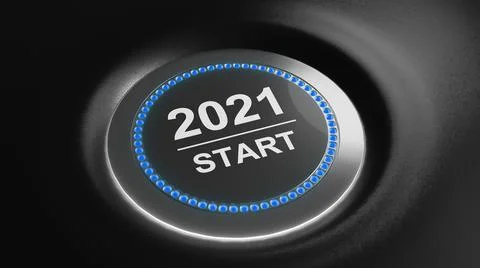2021 - Press the start button. Concept of the New Year. 3D illustration Stock Illustration