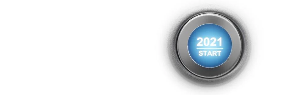 2021 - Press the start button. Concept of the New Year. 3D illustration Stock Illustration