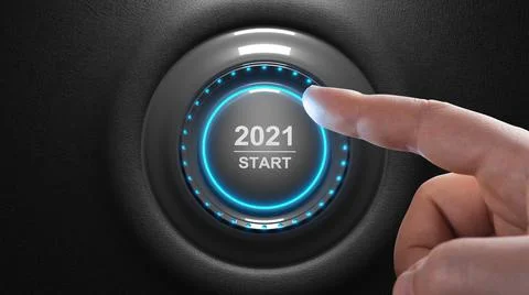 2021 - Press the start button. Concept of the New Year. 3D illustration Stock Illustration