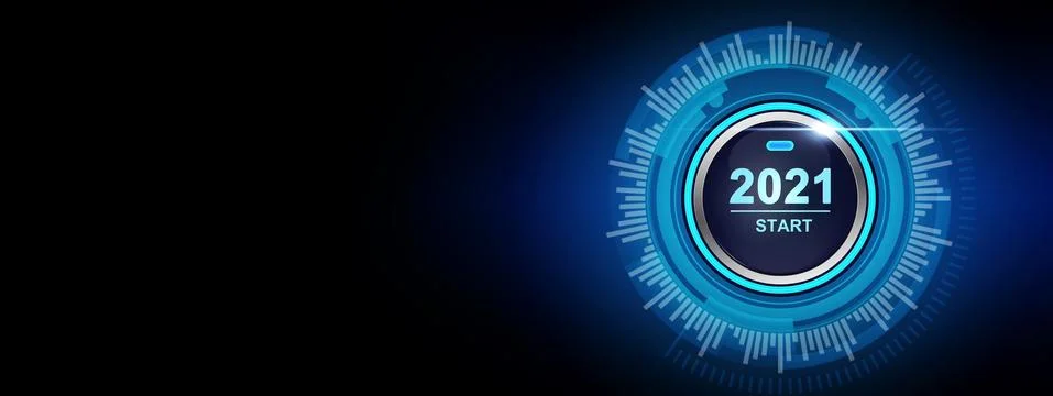2021 - Press the start button. Concept of the New Year. 3D illustration Stock Illustration