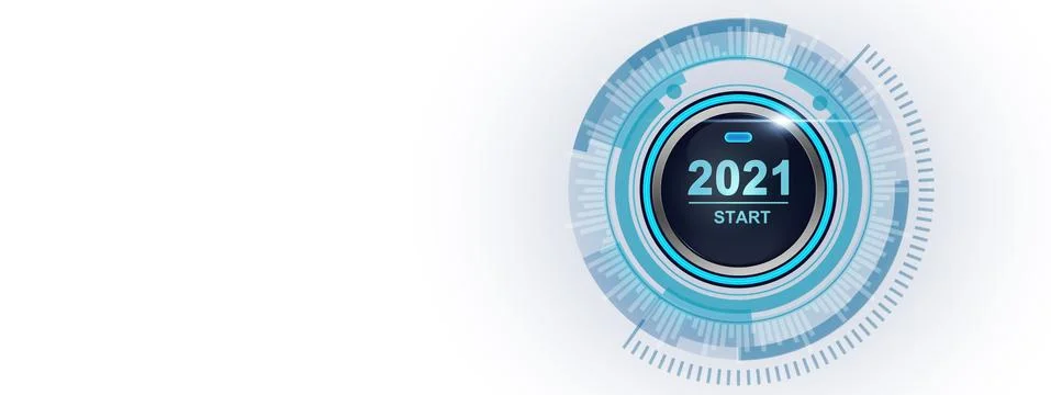 2021 - Press the start button. Concept of the New Year. 3D illustration Stock Illustration