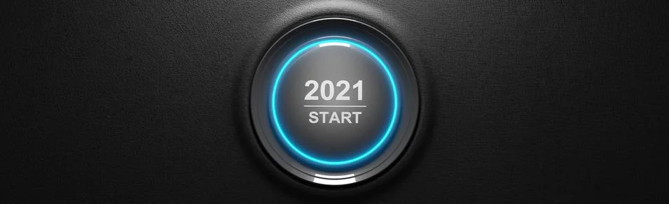 2021 - Press the start button. Concept of the New Year. 3D illustration Stock Illustration