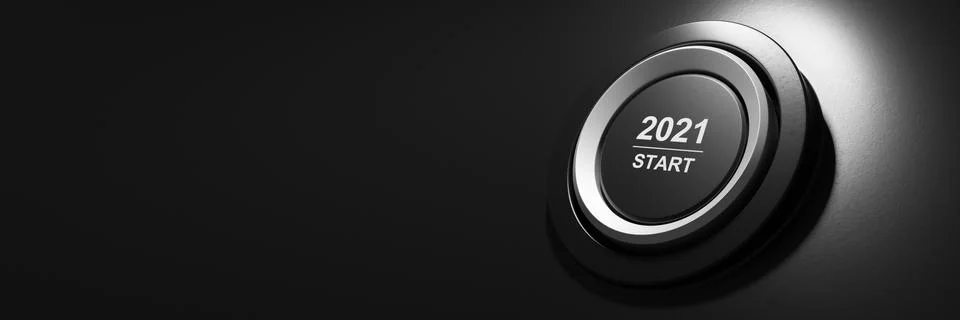 2021 - Press the start button. Concept of the New Year. 3D illustration Stock Illustration