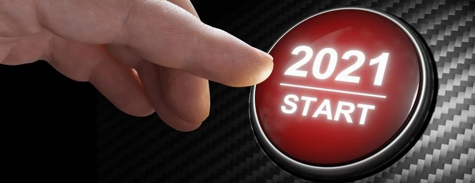 2021 - Press the start button. Concept of the New Year. 3D illustration Stock Illustration