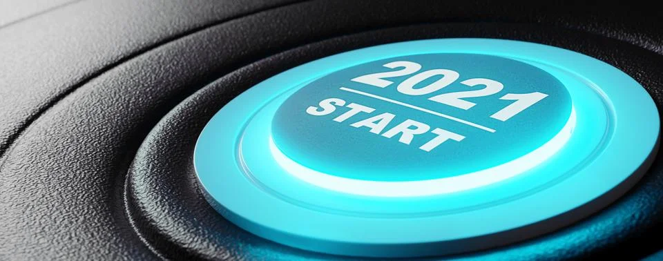 2021 - Press the start button. Concept of the New Year. 3D illustration Stock Illustration