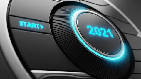 2021 - Press the start button. Concept of the New Year. 3D illustration Stock Illustration