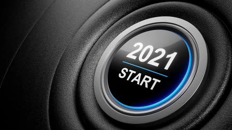 2021 - Press the start button. Concept of the New Year. 3D illustration Stock Illustration