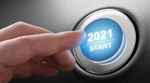 2021 - Press the start button. Concept of the New Year. 3D illustration Stock Illustration