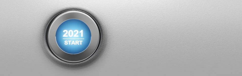 2021 - Press the start button. Concept of the New Year. 3D illustration Stock Illustration
