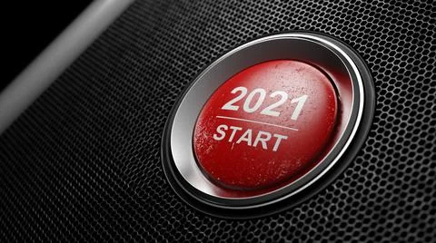 2021 - Press the start button. Concept of the New Year. 3D illustration Stock Illustration