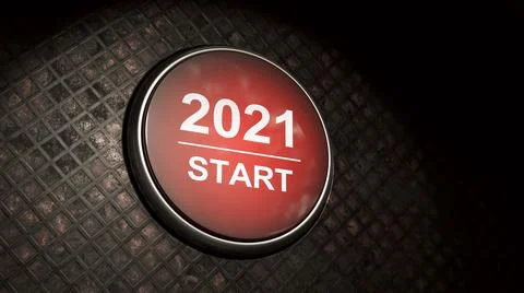 2021 - Press the start button. Concept of the New Year. 3D illustration Stock Illustration