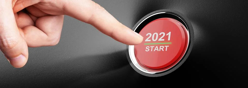 2021 - Press the start button. Concept of the New Year. 3D illustration Stock Illustration