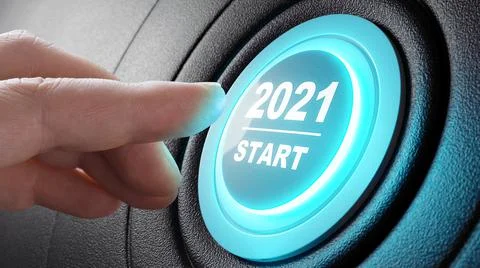 2021 - Press the start button. Concept of the New Year. 3D illustration Stock Illustration