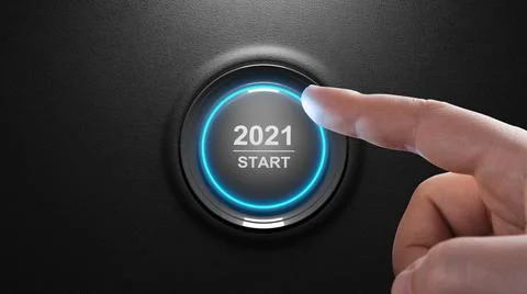 2021 - Press the start button. Concept of the New Year. 3D illustration Stock Illustration
