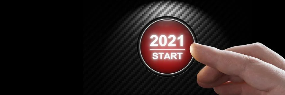 2021 - Press the start button. Concept of the New Year. 3D illustration Stock Illustration