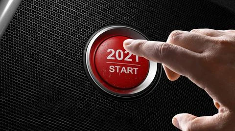 2021 - Press the start button. Concept of the New Year. 3D illustration Stock Illustration