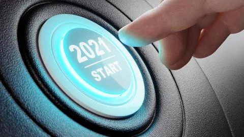 2021 - Press the start button. Concept of the New Year. 3D illustration Stock Photos