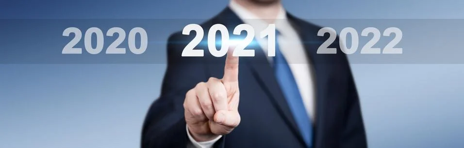 2021 - Press the start button. Concept of the New Year. 3D illustration Stock Photos