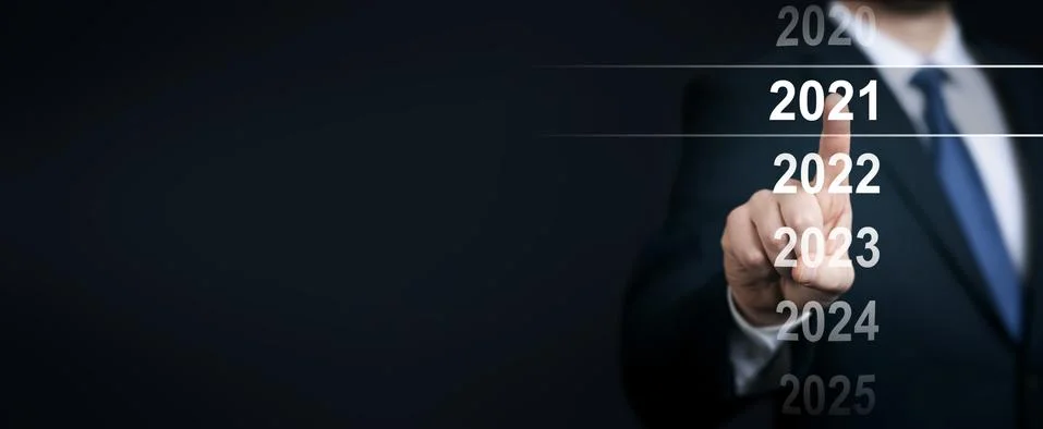 2021 - Press the start button. Concept of the New Year. 3D illustration Stock Photos