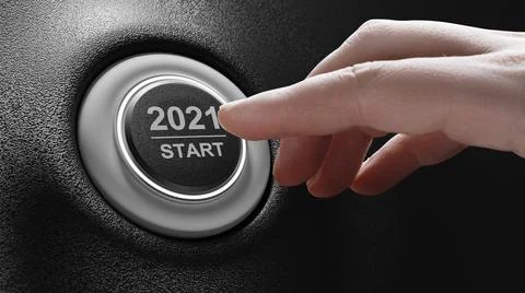2021 - Press the start button. Concept of the New Year. 3D illustration Stock Photos