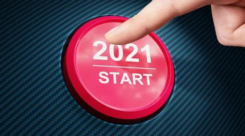 2021 - Press the start button. Concept of the New Year. 3D illustration Stock Photos