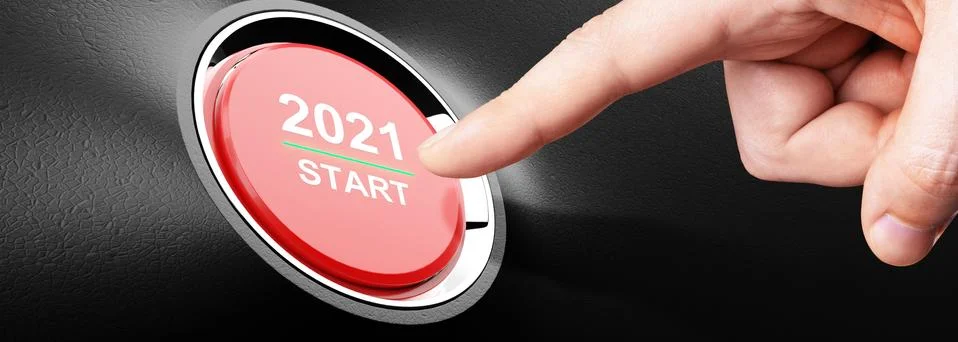 2021 - Press the start button. Concept of the New Year. 3D illustration Stock Photos