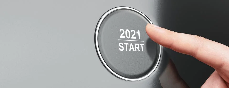 2021 - Press the start button. Concept of the New Year. 3D illustration Stock Photos