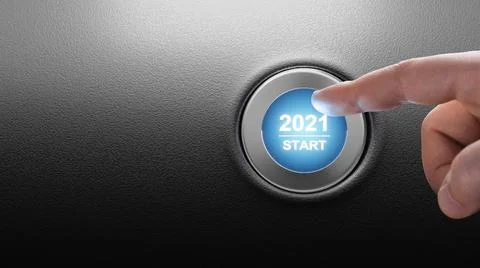 2021 - Press the start button. Concept of the New Year. 3D illustration Stock Photos