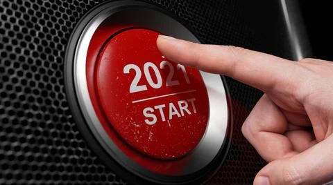 2021 - Press the start button. Concept of the New Year. 3D illustration Stock Photos