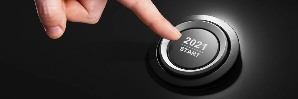 2021 - Press the start button. Concept of the New Year. 3D illustration Stock Photos