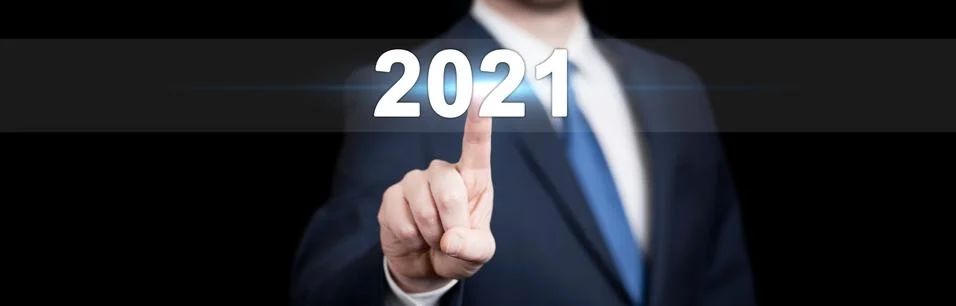 2021 - Press the start button. Concept of the New Year. 3D illustration Stock Photos