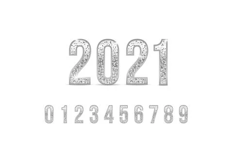 2021 silver numbers set. Vector silver number. Beautiful metal design. Stock Illustration