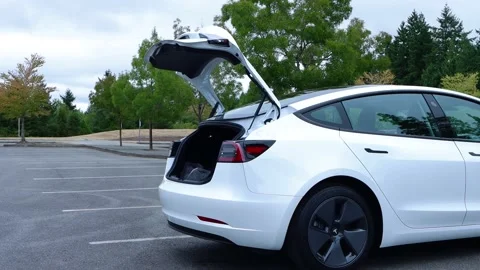 2021 Tesla Model 3 - Closing Power Trunk Stock Footage 164507139