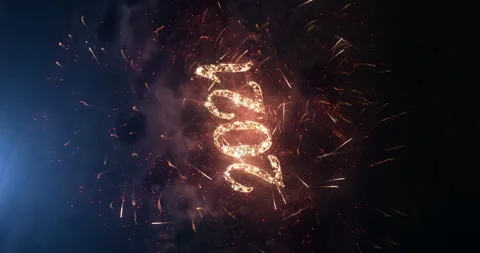 2021 vertical greeting text with particles and sparks on black night sky. Stock Footage 141996480