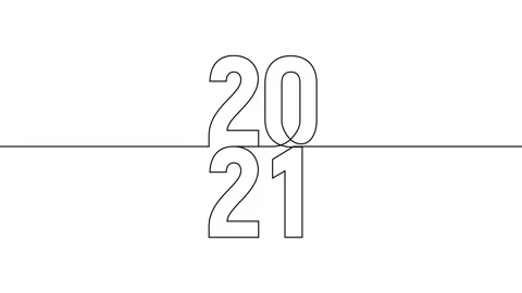 2021 vertically year continuous line art animation on white black background Stock Footage 312544778
