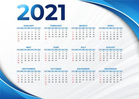 2021 Wall Calendar Template. Single Page Calendar Design Stock Illustration