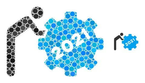 2021 Worker Rolling Gear Collage of Circle Pixels Stock Illustration