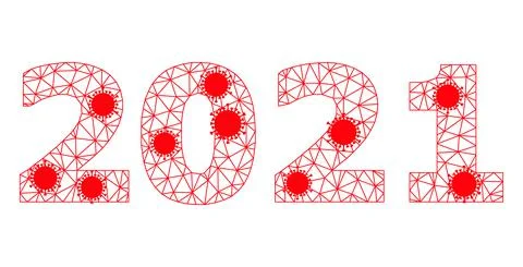 2021 Year Digits Wire Frame Mesh Pictogram with Virus Nodes Stock Illustration