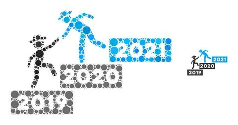 2021 Year Guy Help Collage of Circle Pixels Stock Illustration