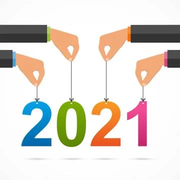 2021 year keep their hands on threads for calendars and cards. Stock Illustration