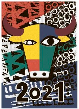 2021 year of the ox . Modern vector illustration Stock Illustration