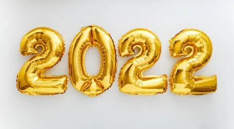 2022 balloon text on white background. Happy New year eve invitation with Chr Foto stock