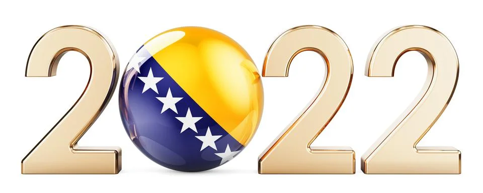 2022 with Bosnian flag, 3D rendering isolated on white background Stock Illustration