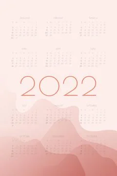 2022 calendar with red gradient fluid wave Stock Illustration